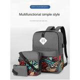 Oxford Three-Piece Backpack Personality Contrast Embroidered Bohemian Handbag