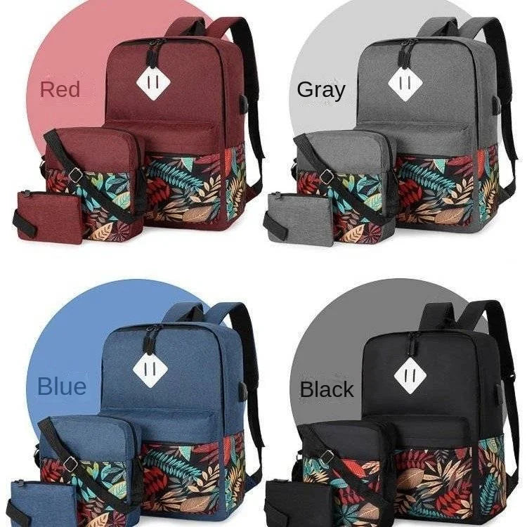 Oxford Three-Piece Backpack Personality Contrast Embroidered Bohemian Handbag