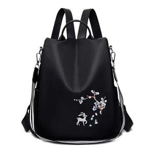 Oxford Women Backpack Embroidery Print School Shoulder Bags Anti-theft