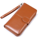 Oil Wax Leather Long Wallet Multi-card Purse