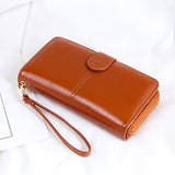 Oil Wax Leather Long Wallet Multi-card Purse