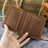 Vintage Leather Small Wallet Crazy Horse Leather Top Layer Cowhide Multi-Card
