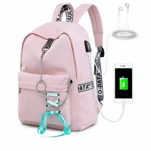 Waterproof Backpack Women School Bags For Teenagers Girls USB Charge Bow Travel