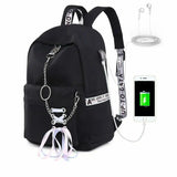 Waterproof Backpack Women School Bags For Teenagers Girls USB Charge Bow Travel