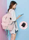 Waterproof Backpack Women School Bags For Teenagers Girls USB Charge Bow Travel