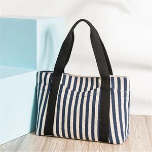 Casual Canvas Women Shoulder Bag Large Capacity Stripe A4 Lady Handbag Tote