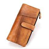 Vintage Wax Oil Skin Long Purse Leather Notecase For Ladies Girls