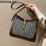 Winter Houndstooth Pattern Women's Handbag Large Capacity Underarm Bag