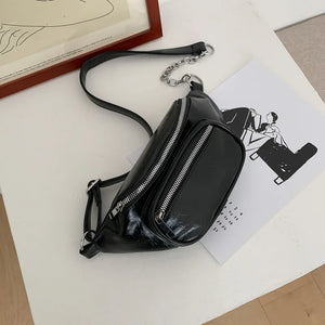 PU Chain Hip Packs Fanny Pack Multifunction Waist Bag Shoulder Bag Women's Belt