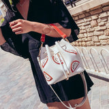 PU Drawstring Bag Women Crossbody Printed Buckets Large Capacity Style All-match
