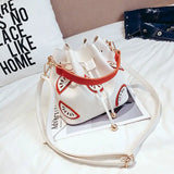 PU Drawstring Bag Women Crossbody Printed Buckets Large Capacity Style All-match