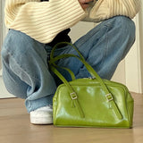 PU Green Leather Women Shoulder Bag Vintage Female Underarm Bag