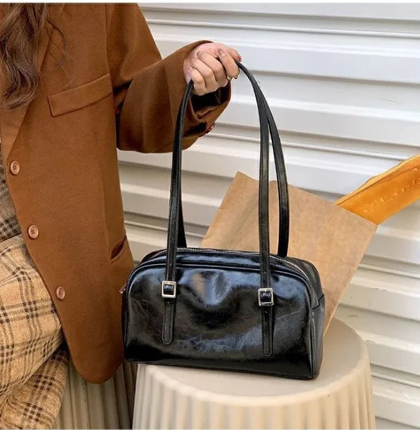 PU Green Leather Women Shoulder Bag Vintage Female Underarm Bag