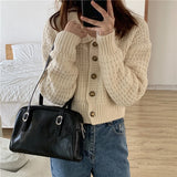 Green Leather Women Shoulder Bag Vintage Tote Handbag