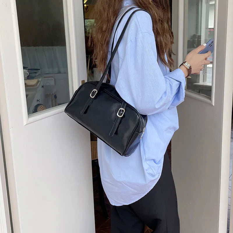 Green Leather Women Shoulder Bag Vintage Tote Handbag