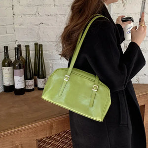 PU Green Leather Women Shoulder Bag Vintage Female Underarm Bag