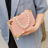 PU Knitting Box Tote Bag High-quality Leather Chain Shoulder Messenger Bag