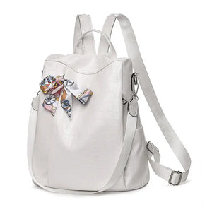 PU Ladies Leather Shoulder Backpacks Women Travel Bags Silk Scarf