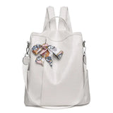 PU Ladies Leather Shoulder Backpacks Women Travel Bags Silk Scarf