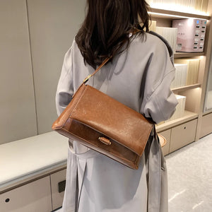 PU Leather Women Shoulder Messenger Bag Large Capacity Retro Texture Underarm