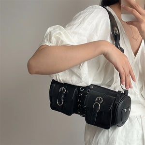 PU Leather Bandage Boston Bag Women's Shoulder Underarm Bag
