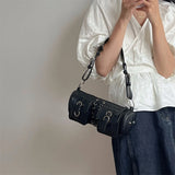 PU Leather Bandage Boston Bag Women's Shoulder Underarm Bag