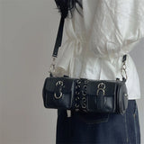 PU Leather Bandage Boston Bag Women's Shoulder Underarm Bag