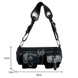 PU Leather Bandage Boston Bag Women's Shoulder Underarm Bag