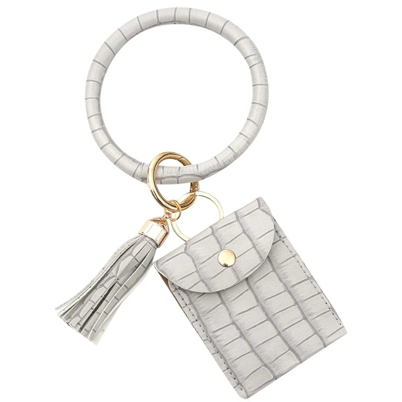 PU Leather Bracelet Keychain for Women Key Wallets Wristlet Keychain