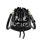 PU Leather Women's Bucket Bag Famous Letters Crossbody Shoulder Bag
