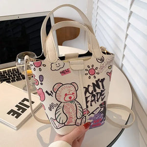 Cartoon Doodle Mini Bag for Women Girls Purses Handbags Shopper Bags
