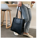 Vintage PU Leather Tote Bag for Women - Casual Shoulder Handbag