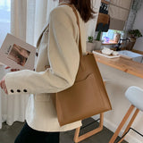Vintage PU Leather Tote Bag for Women - Casual Shoulder Handbag