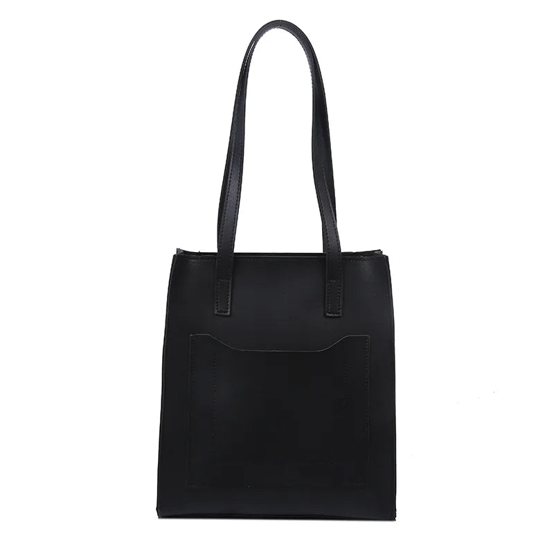 Vintage PU Leather Tote Bag for Women - Casual Shoulder Handbag