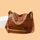 Retro PU Crossbody Bag Women Solid Color Handbag Shoulder Bag