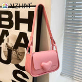 PU Leather Flap Crossbody Bag with Love Clasp, Soft Commute Bag
