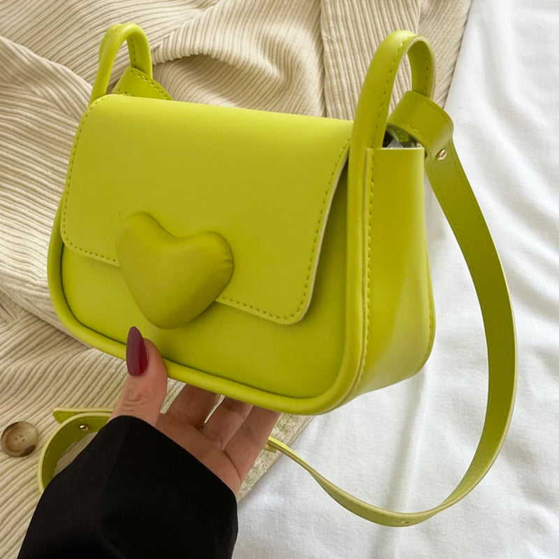 PU Leather Flap Crossbody Bag with Love Clasp, Soft Commute Bag