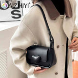 PU Leather Flap Crossbody Bag with Love Clasp, Soft Commute Bag