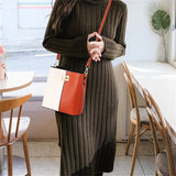 PU Leather Crossbody Bags Patchwork Bucket Bags Shoulder Handbags