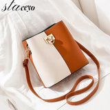 PU Leather Crossbody Bags Patchwork Bucket Bags Shoulder Handbags