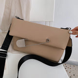 PU Leather Crossbody Bag Flap Handbag Wide Strap Shoulder Bag