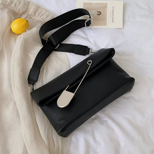 PU Leather Crossbody Bag Flap Handbag Wide Strap Shoulder Bag
