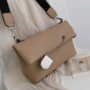 PU Leather Crossbody Bag Flap Handbag Wide Strap Shoulder Bag