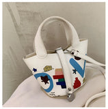 PU Leather Doodle Mini Bag For Women Girls Purses And Handbags Shopper Bags