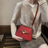 Crocodile Pattern Shoulder Bag Chain Lock Small Square Bag
