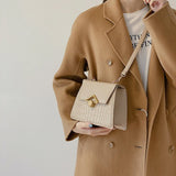 Crocodile Pattern Shoulder Bag Chain Lock Small Square Bag