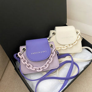 PU Leather Shoulder Bag Acrylic Chain Small Crossbody Phone Bag