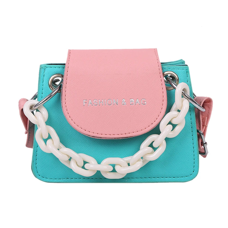 PU Leather Shoulder Bag Acrylic Chain Small Crossbody Phone Bag