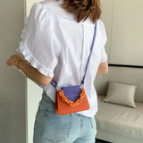 PU Leather Shoulder Bag Acrylic Chain Small Crossbody Phone Bag