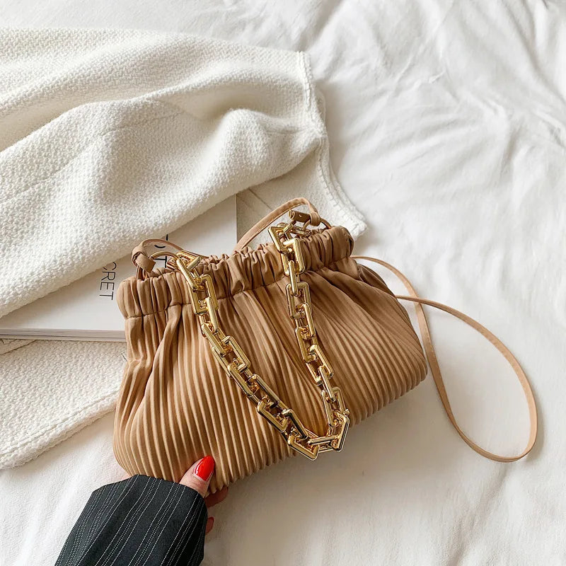 Pleated Shoulder Bag Purses Girl Messenger Chain Handbags